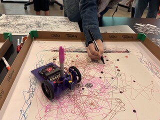 Close-up of a drawing robot at the V&A Digital Design Weekend
