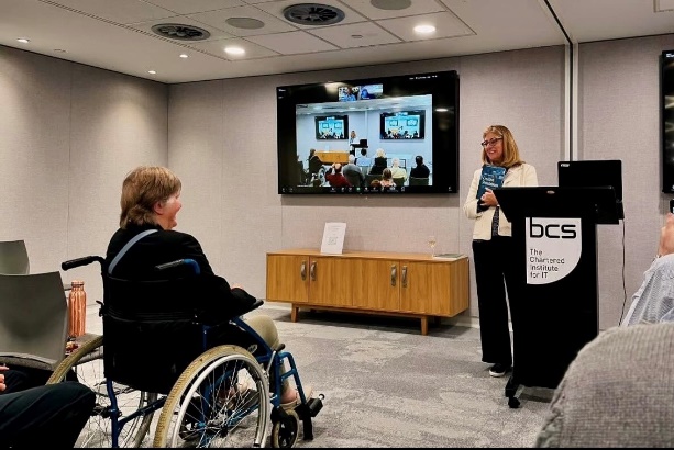 Sarah Mallen attends Catherine Mason's book launch at the EVA London conference, 2024